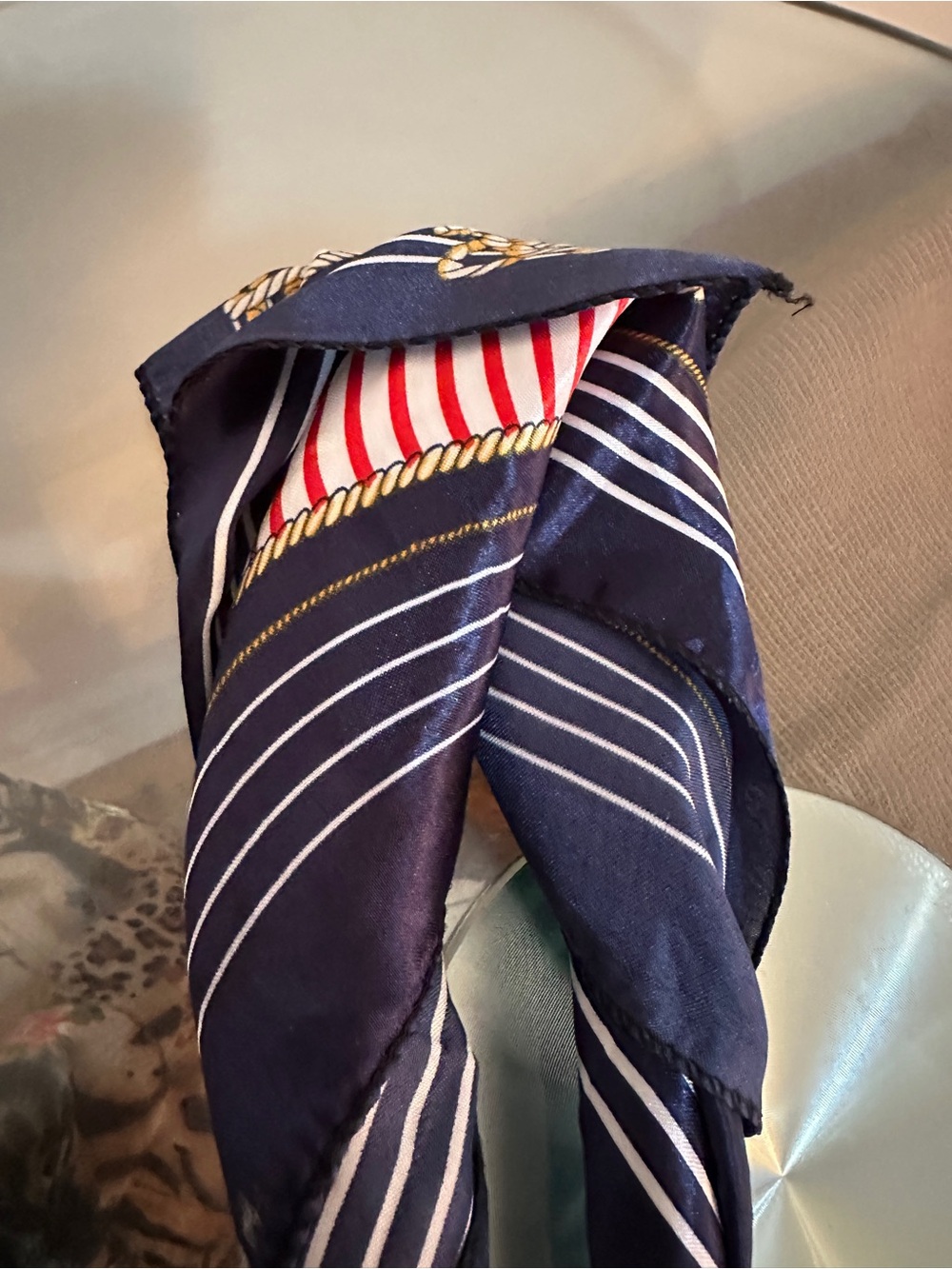 Vintage Nautical Stripe silk effect scarf - Navy, Red, White - Picture 3 of 7